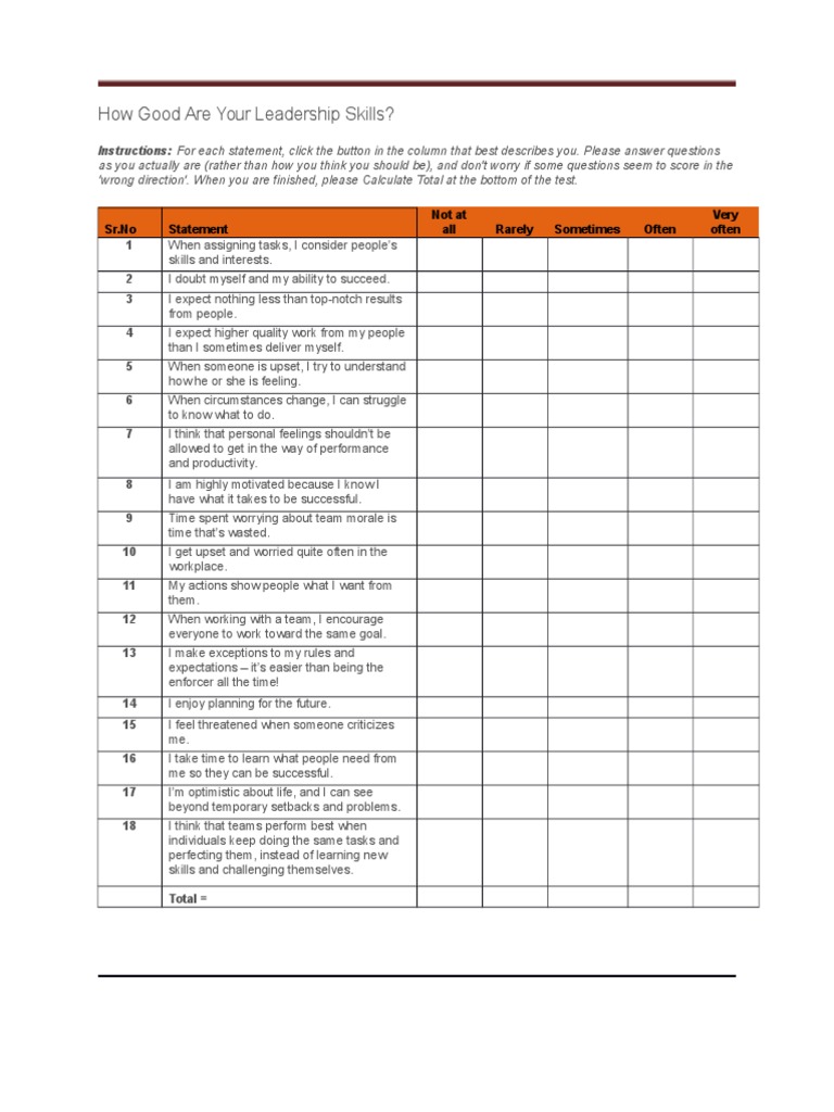 Leadership Skills Assessment Questionnaire | PDF | Goal | Leadership