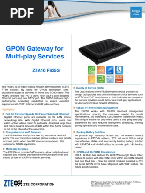 ZTE ZXA10 F625G GPON Gateway Overview | PDF | Voice Over Ip