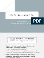 English - MPK 206: Classofcandd Lecturer: Nita Aryanti, ST., MT., PH.D