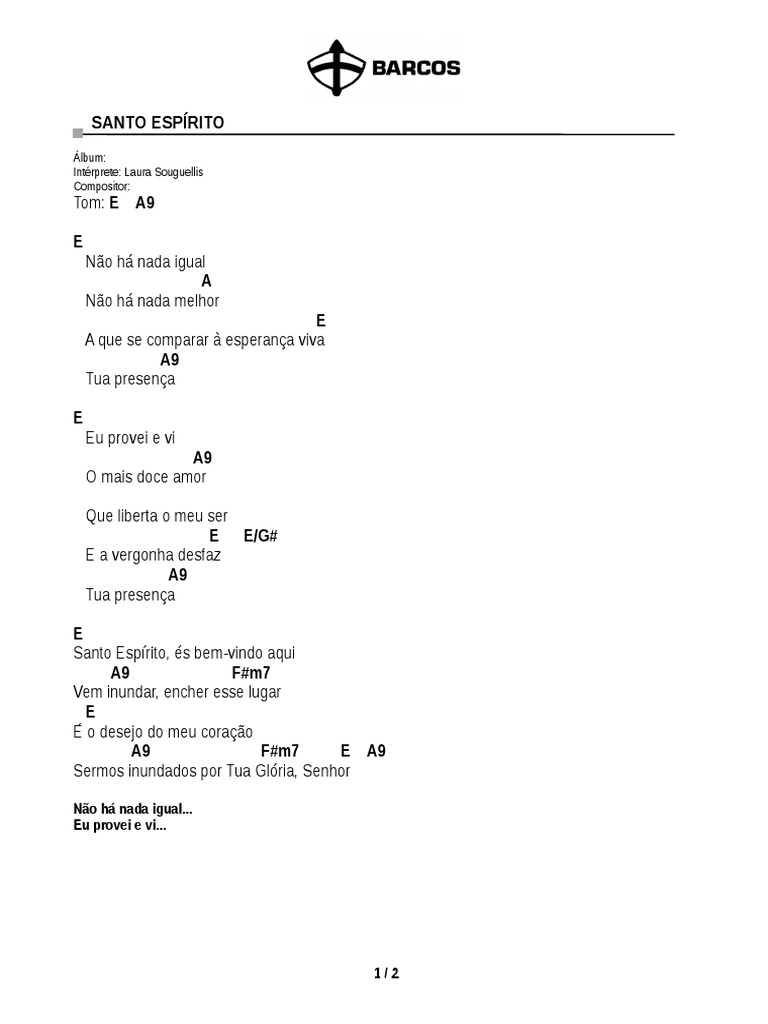 Cifra Santo Espirito Laura Souguellis