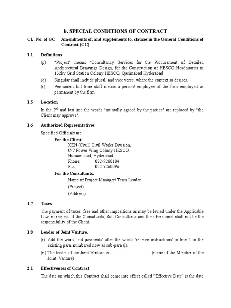 B. Special Conditions of Contract | Download Free PDF | Guarantee ...