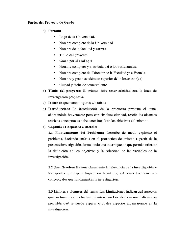 Partes Del Proyecto De Grado 2017 Ingenieria Pdf Teoria Diseno