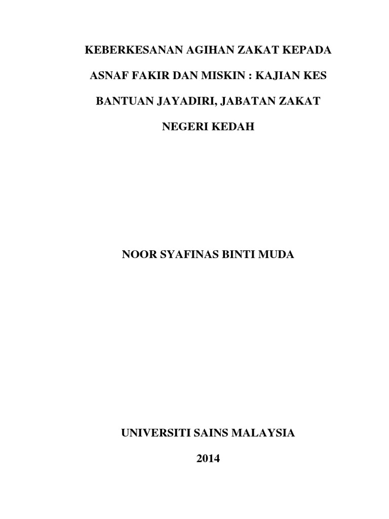 Kajian Keberkesanan Agihan Zakat Kepada Asnaf Fakir Dan Miskin Pdf