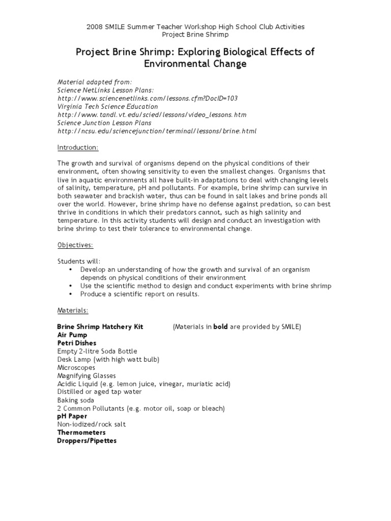 Project Brine Shrimp: Exploring Biological Effects of Environmental ...