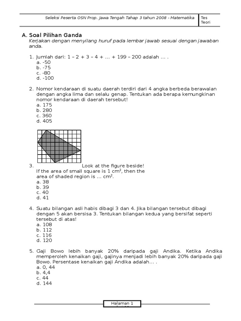 Soal Olimpiade Matematika Sd 3