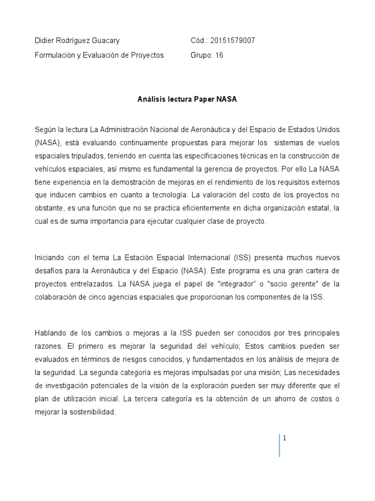 Paper Nasa | PDF | Nasa | Estación Espacial Internacional