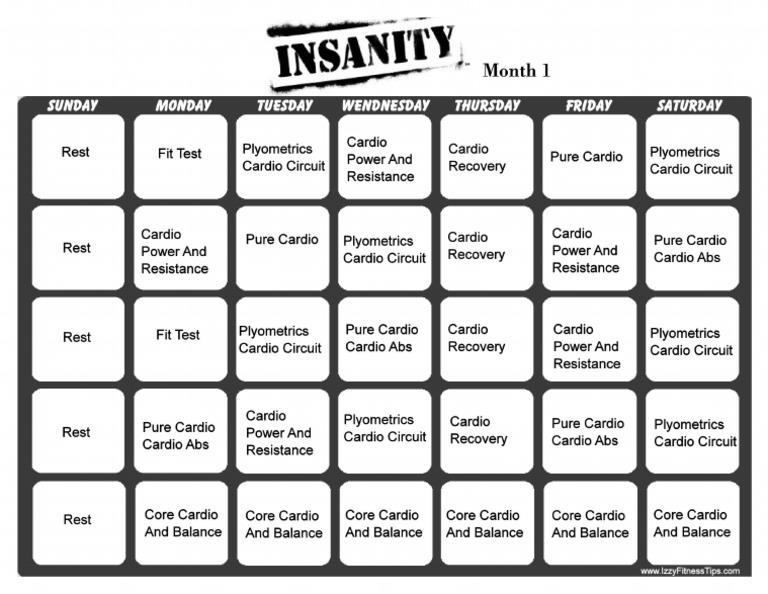 30 Minute Insanity workout calendar free pdf 