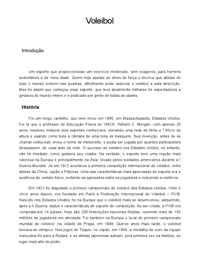 Trabalho Sobre Voleibol | PDF | Voleibol | Futebol