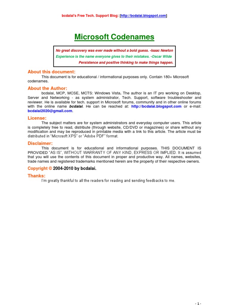 Microsoft Code Names | PDF | Windows 7 | Microsoft Windows