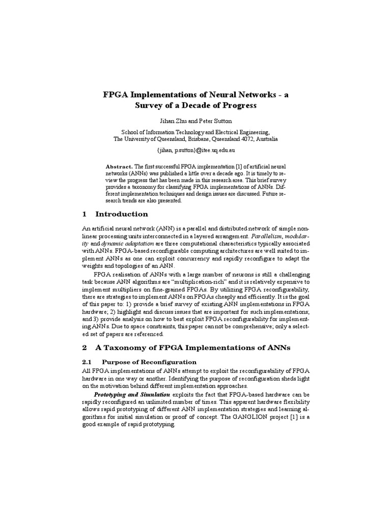 FPGA Implementation of Neural Networks - A Survey of A Decade of ...