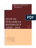 Teste de Evaluare La Matematica - Liceu - 2016 Final