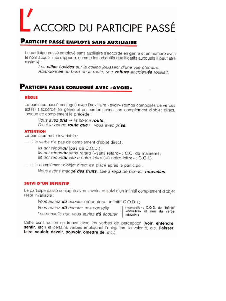 Participe Passé Devoir Accord Du Participe Passé | PDF