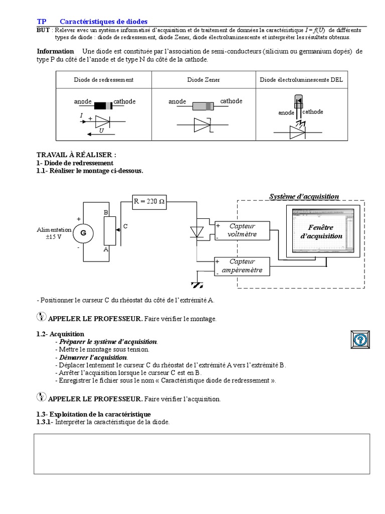 TP Caractéristique de Diodes Diode Semiconducteurs
