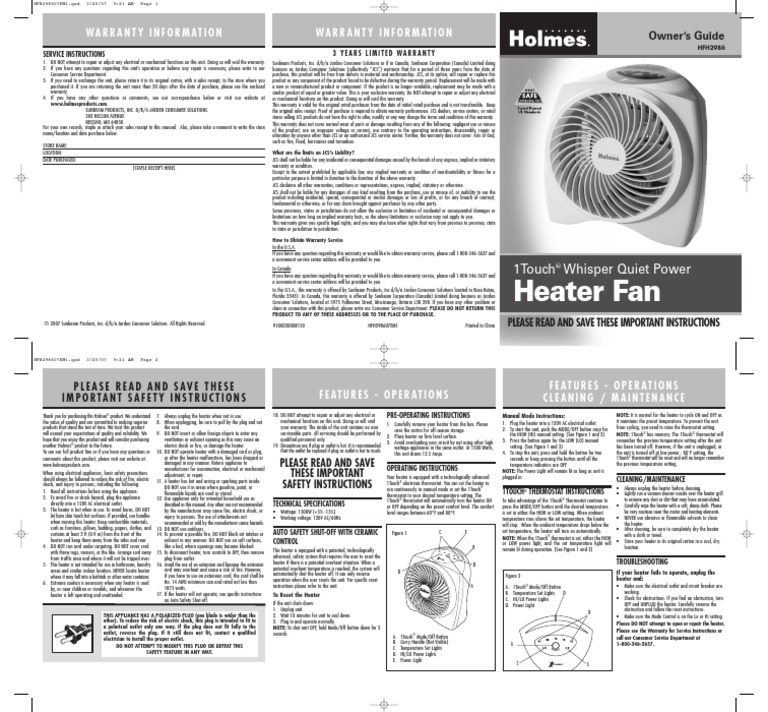 1 touch holmes heater