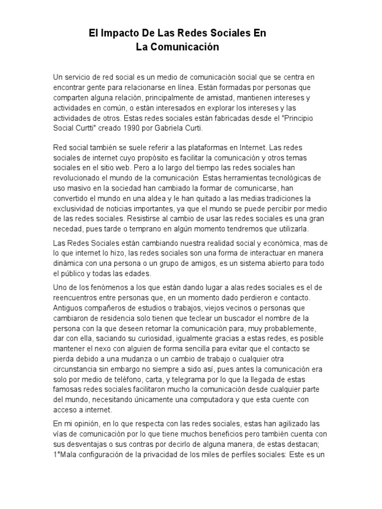 El Impacto de Las Redes Sociales en La Comunicación | PDF | Servicio de ...