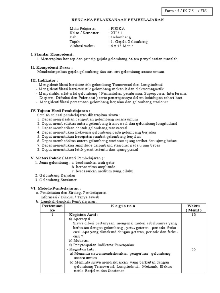 Rpp Fisika Kelas Xii Ipa Sem I