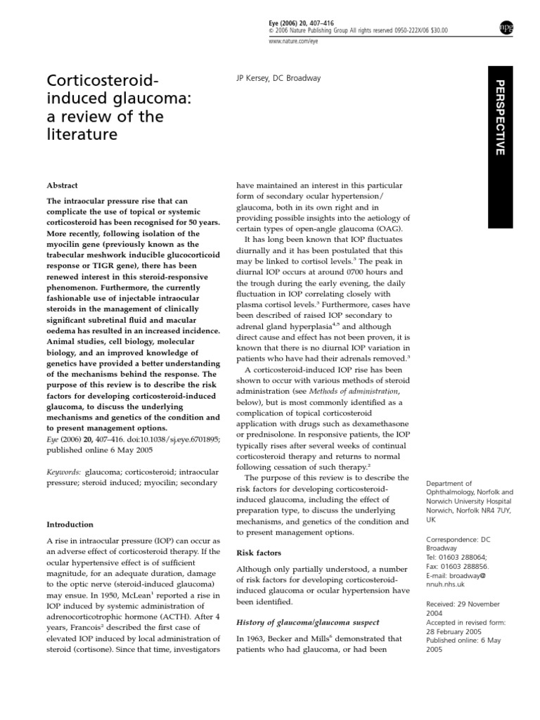 Corticosteroidinduced Glaucoma - A Review of The Literature | PDF ...