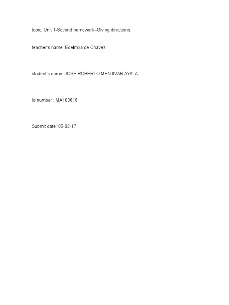 Topic: Unit 1-Second Homework - Giving Directions | PDF | Social ...