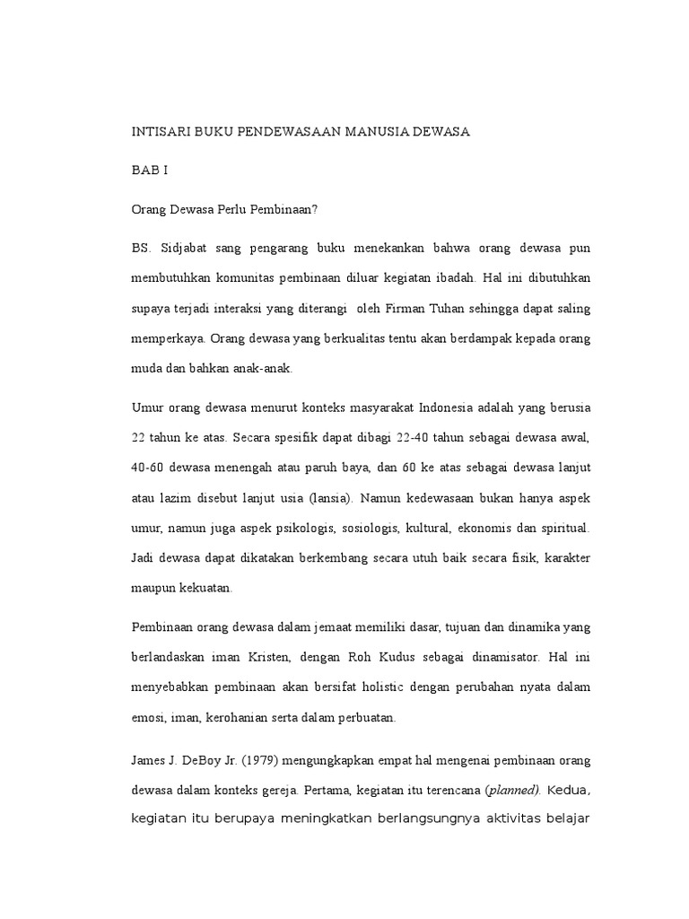 Intisari Buku Pendewasaan Manusia Dewasa