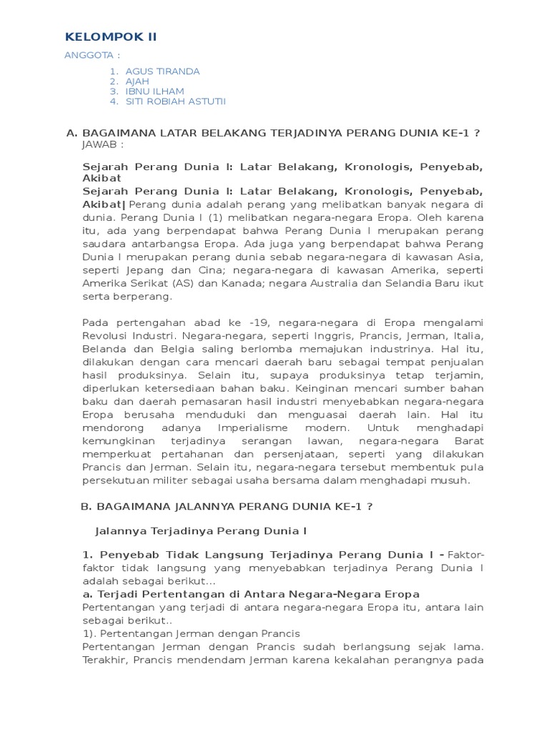 Bagaimana Latar Belakang Terjadinya Perang Dunia Ke 1 PDF