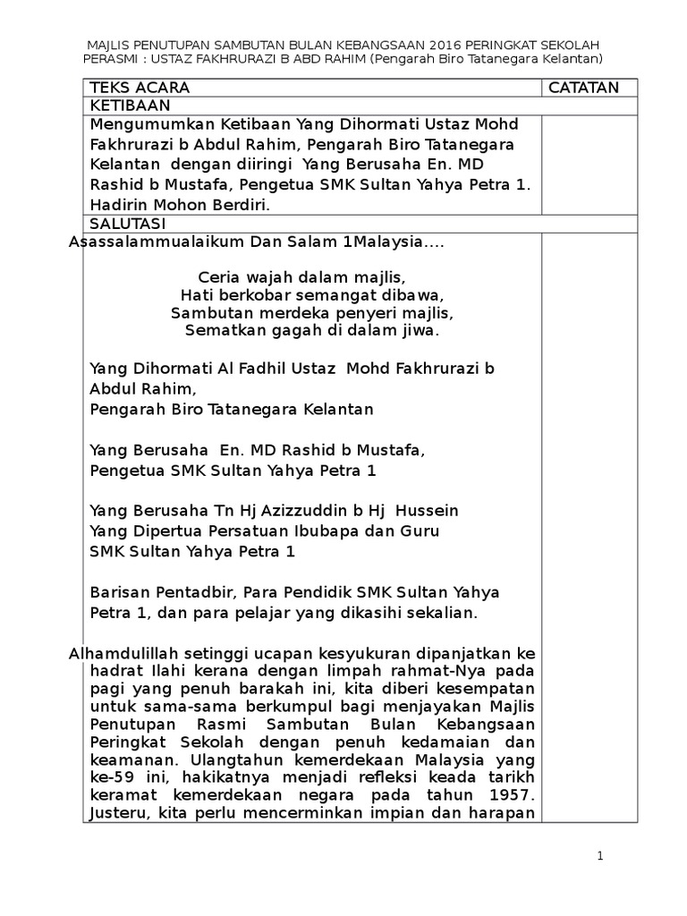 Teks Emcee Penutupan Bulan Kemerdekaan Pdf