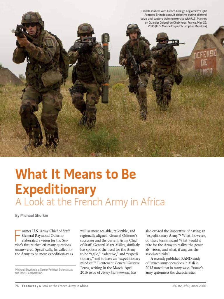What It Means To Be Expeditionary A Look At The French Army In Africa Jfq 82 76 85 Shurkin Tanks United States Army