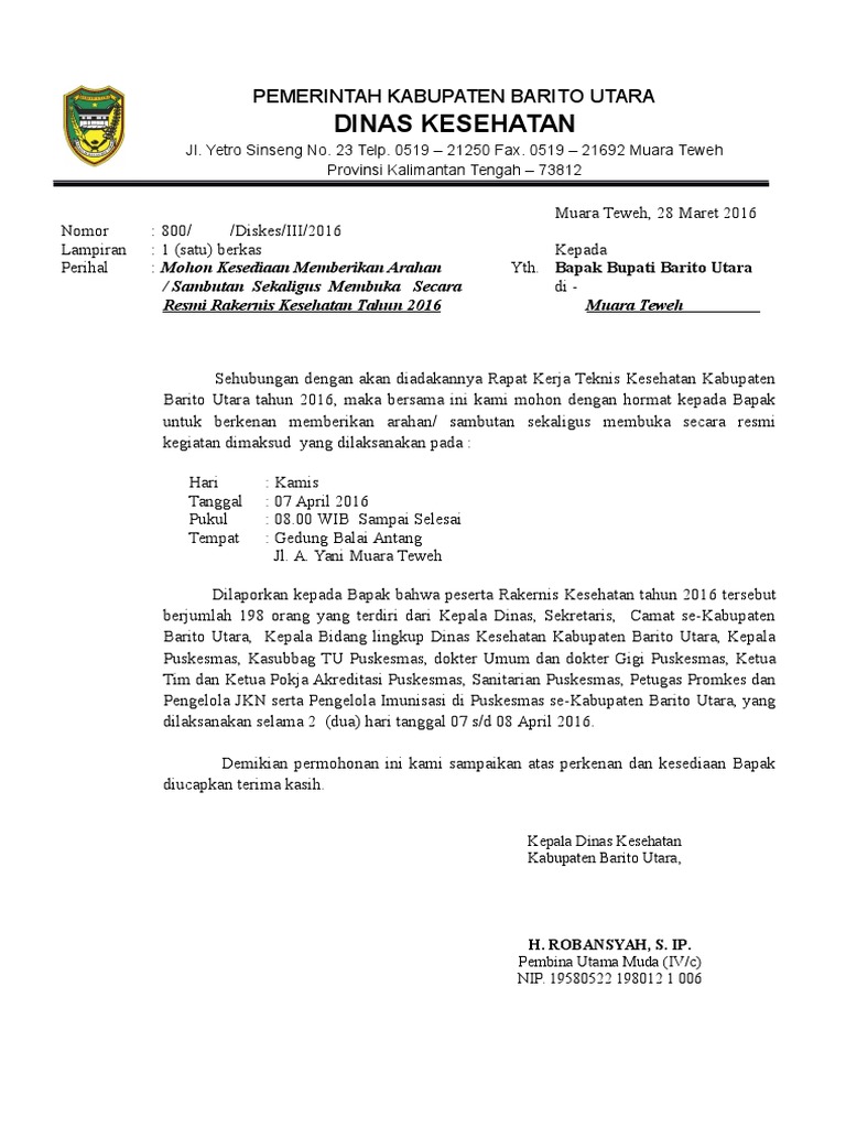 Surat Mohon Sambutan Arahan Bupati