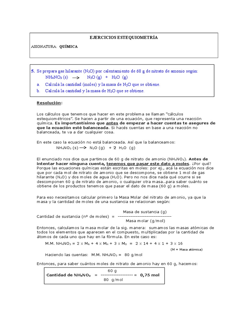 Ejercicios de Estequiometría en Química | PDF | Gases | Mole (Unidad)