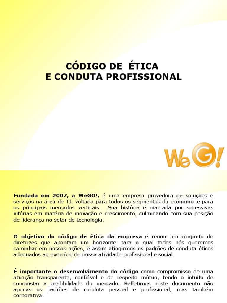 Apresentação Código de Ética e conduta Profissional | Tecnologia da ...