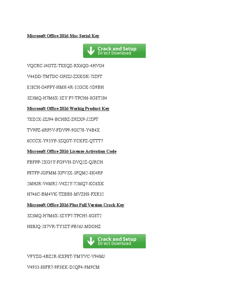 Microsoft Office 2016 Mac Serial Key (IJAN) | PDF
