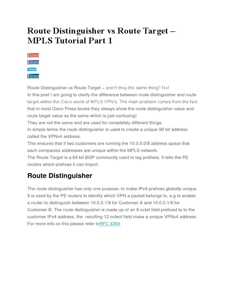Route Distinguisher Vs Route Target Download Free PDF
