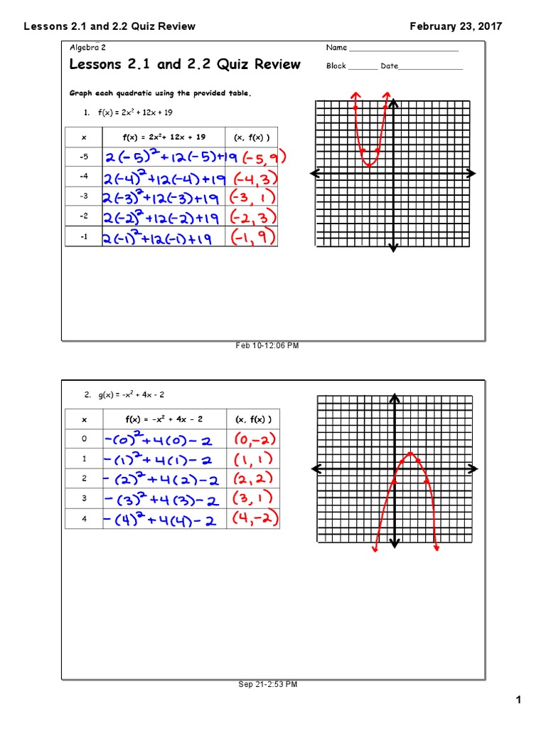 Lessons 2 1 and 2 2 Quiz Review | PDF