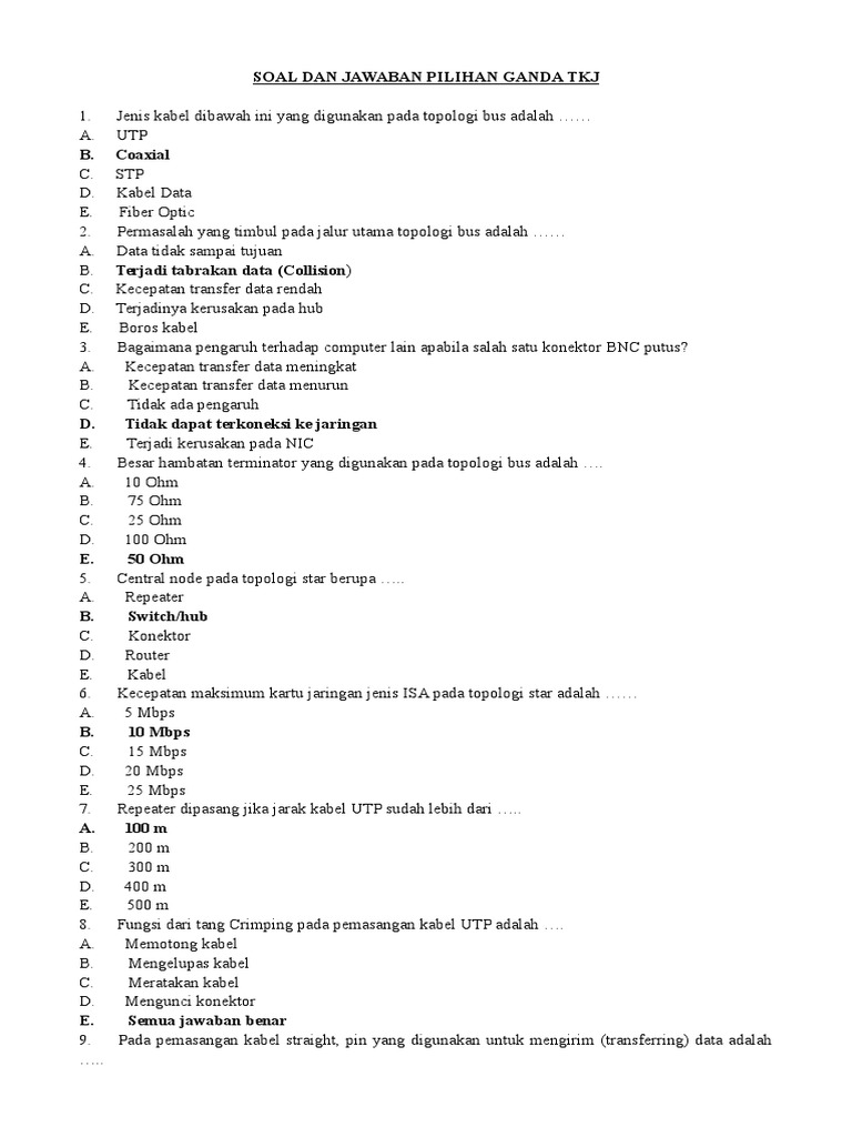 Soal Dan Jawaban Pilihan Ganda Tkj