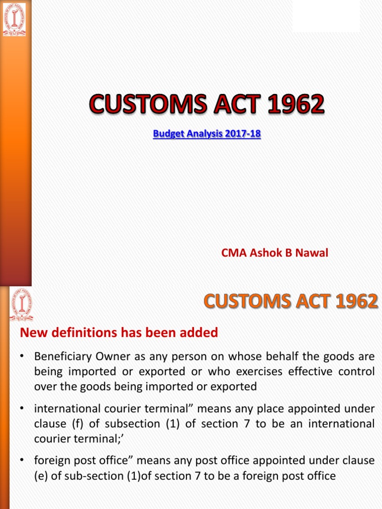 Customs Act 1962 AB Nawal PDF Excise Taxation