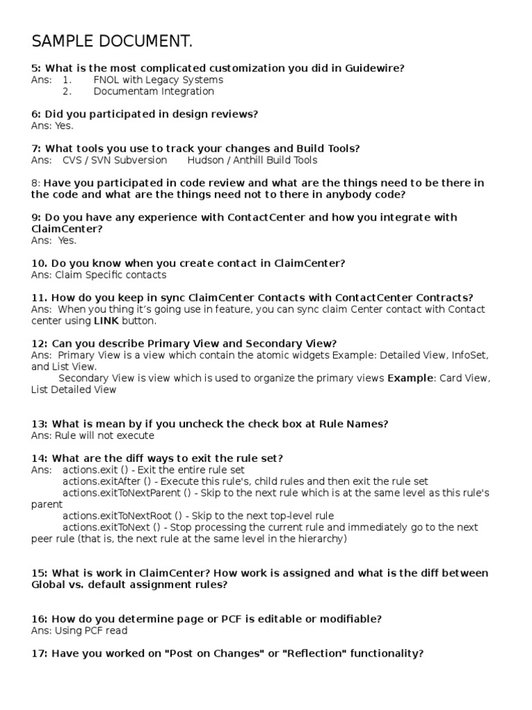 GuideWire Interview PDF Areas Of Computer Science Software