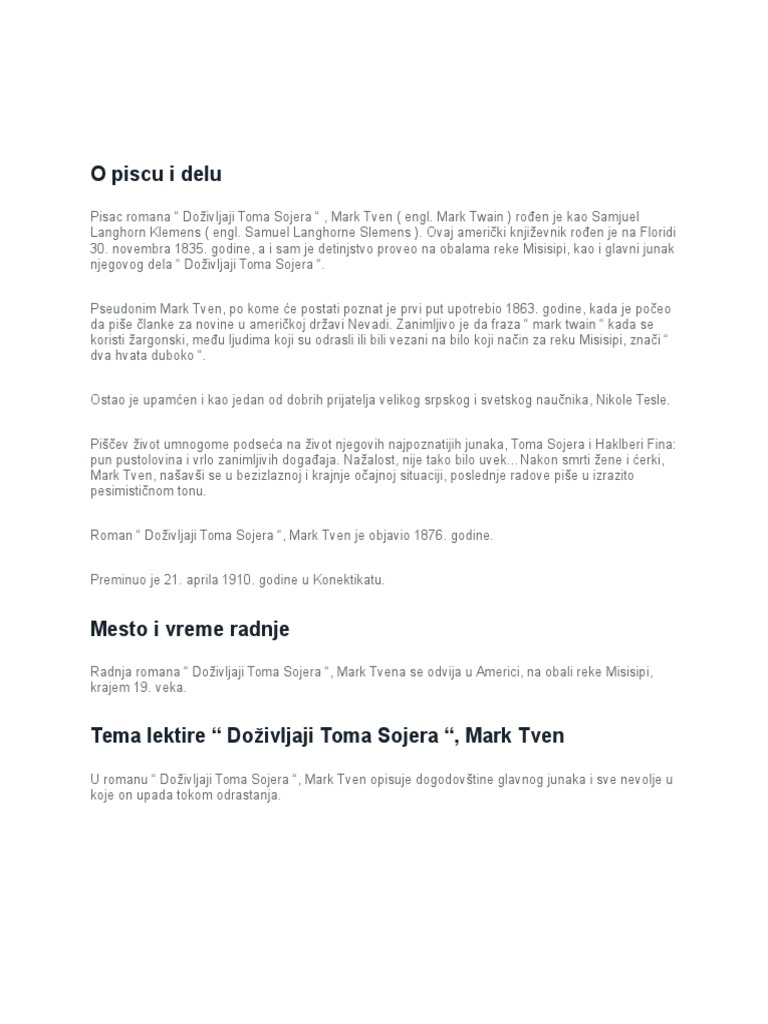 Analiza Tom Sojer Pdf 