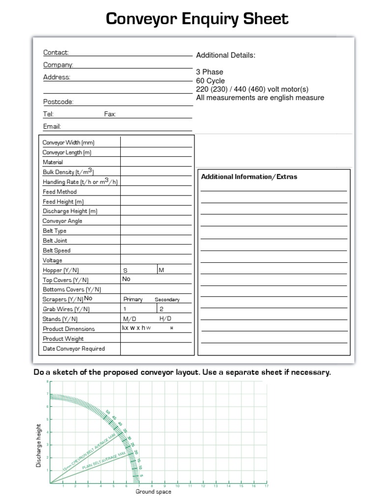 Conveyor Inquiry Sheet PDF Belt (Mechanical) Manufactured Goods
