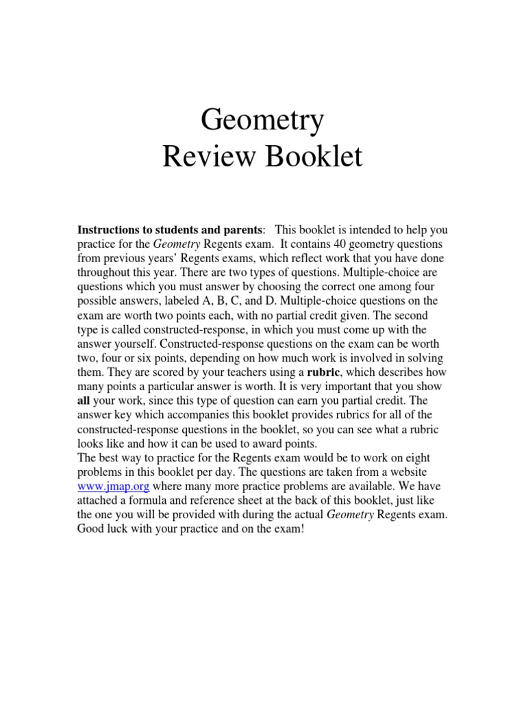 Geometry Regents Review Booklet Final PDF Mathematical Proof Triangle