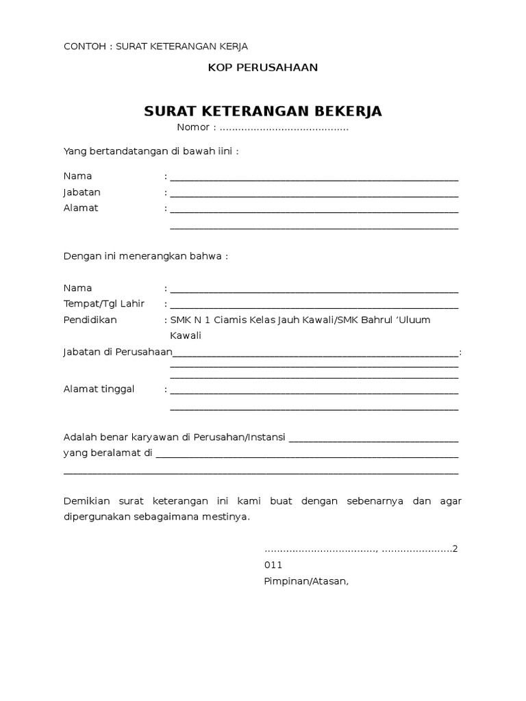 Contoh Surat Keterangan Kerjadocx