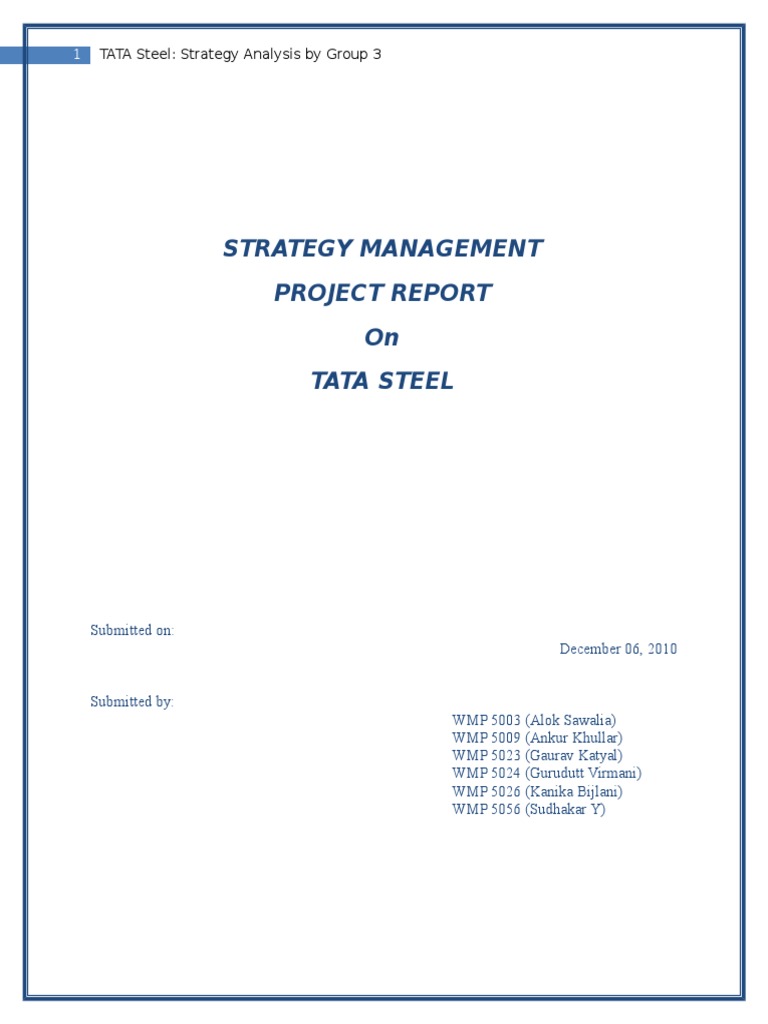 Strategy Management Project Report On Tata Steel | PDF