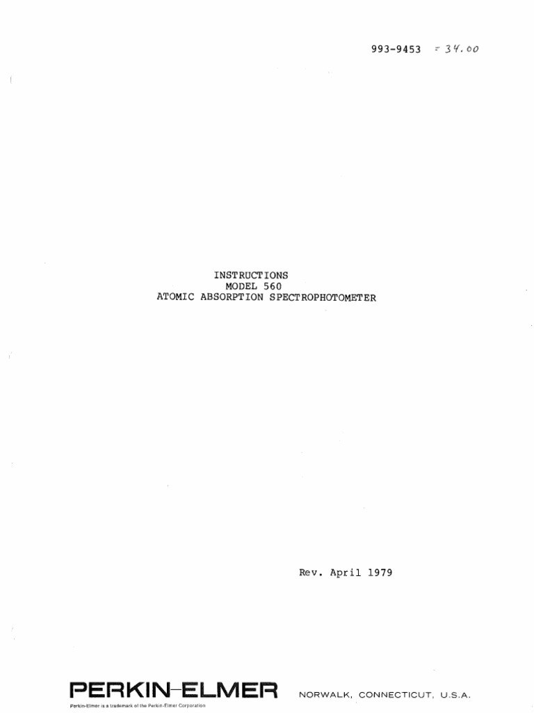 PE 560 Atomic Absorption Spectrophotometer Manual PDF Electrical