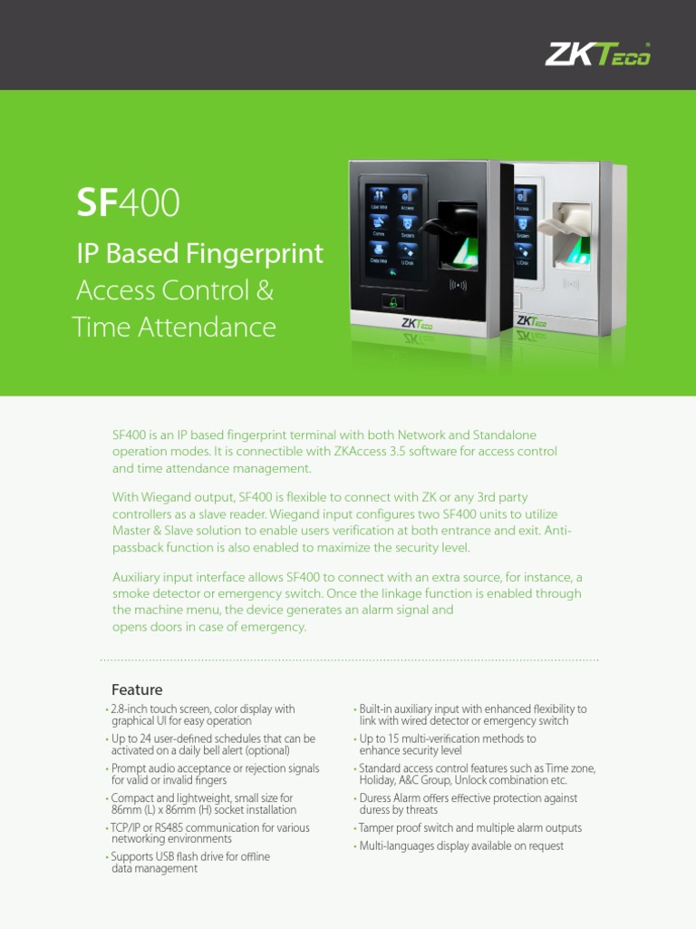 SF400 | PDF | Access Control | Touchscreen