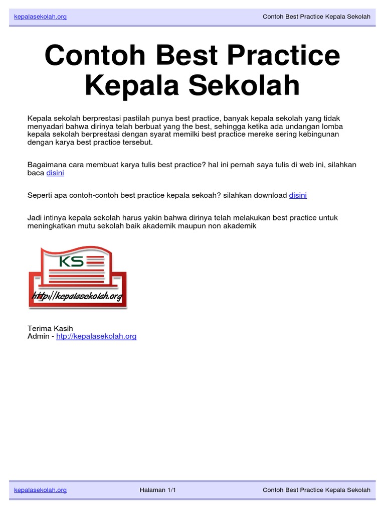 Contoh Best Practice Kepala Sekolah TK | PDF