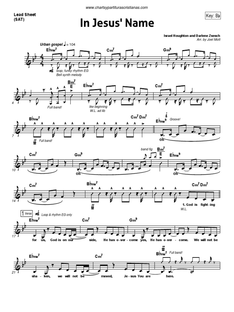 In Jesus Name Israel Houghton Bb Lead Sheet Sat Pdf Music Theory Musical Compositions
