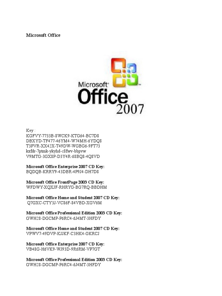 CD Key Microsoft Office 2007 | Microcomputer Software | Business Software