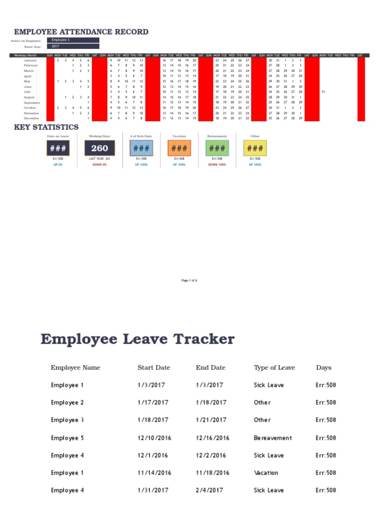 Employee Attendance Tracker1 PDF Vacation Seasonal Holidays