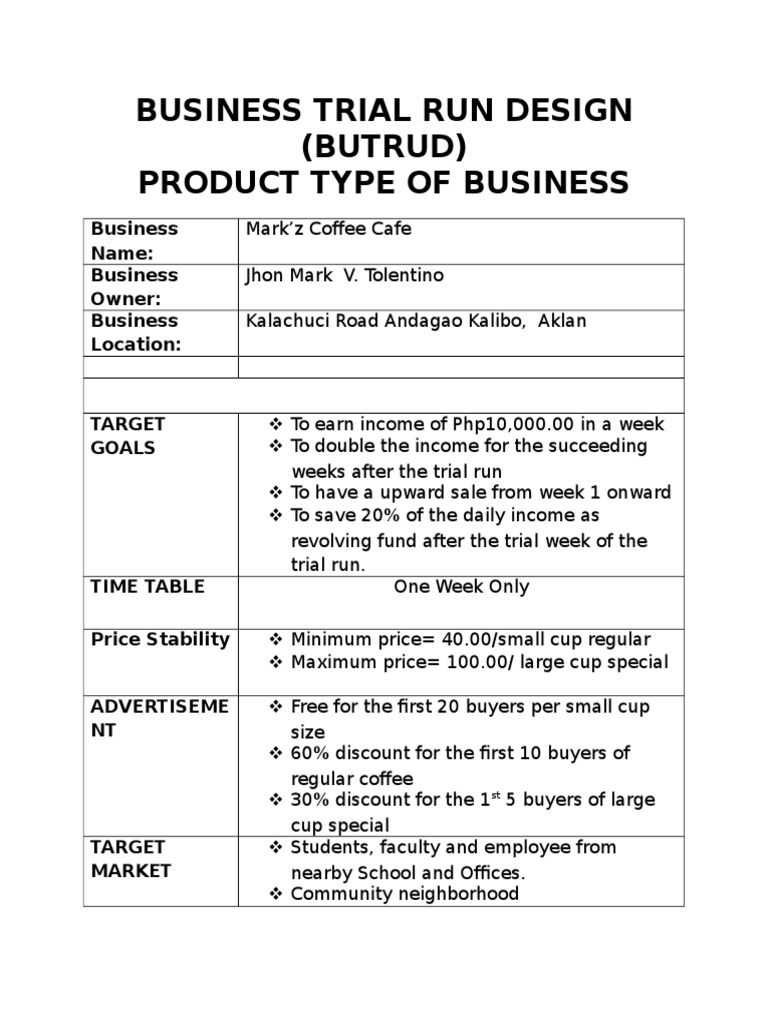 Business Trial Run Design PDF