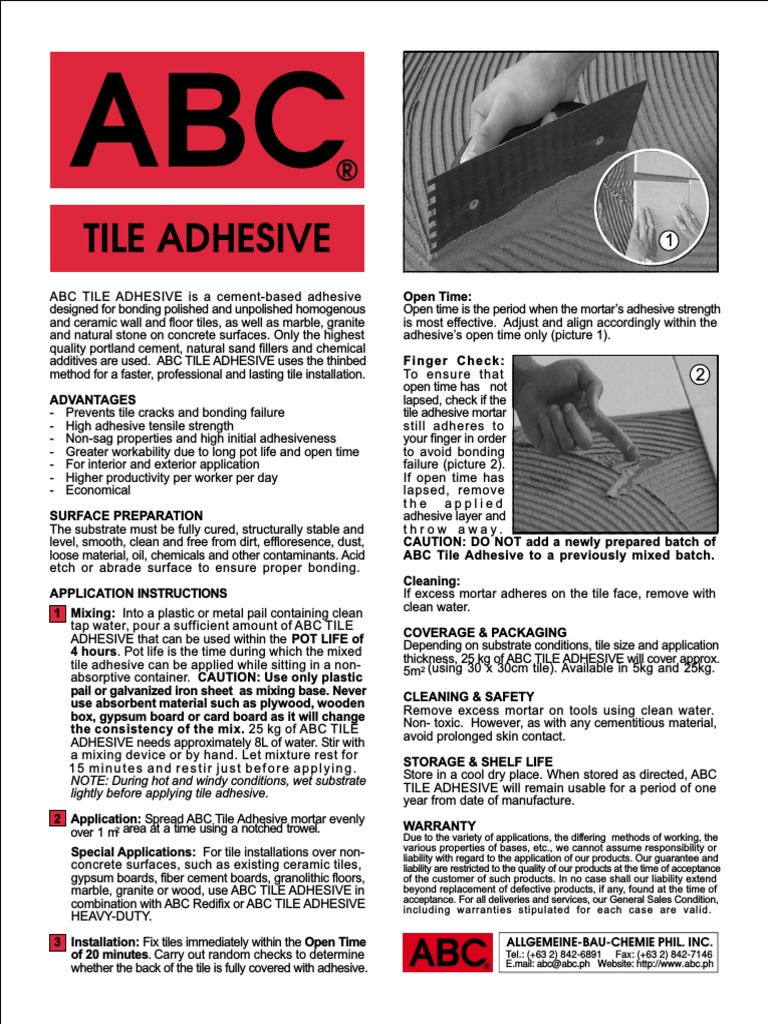 ABC Tile Adhesive Coverage Guide | PDF | Adhesive | Tile