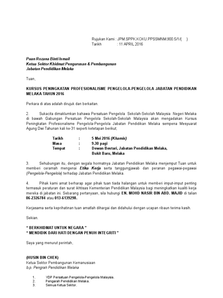 Surat Panggilan Ceramah Etika Kerja Ppssm