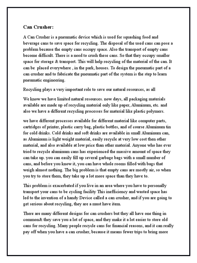 Can Crusher Summary PDF Recycling Pump